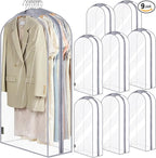 BALEINE 40'' Clear Garment Bags for Hanging Clothes, 10.5'' Wide PEVA Suit Bag for Closet Clothes Dresses Coat (Clear, 9PK)