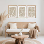 CHDITB Botanical Farmhouse Wall Art Set, Framed Boho Plant Wall Decor, Neutral Minimalist Floral Wall Painting, Rustic Wildflower Canvas Art Prints for Living Room, Bedroom, Bathroom - Large 16"x24"x3