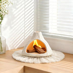 Ceramic Palo Santo Holder Burner,Incense Cone Holder,Mini Chiminea for Palo Santo Sticks and Sage Burner,with Handmade Heat Insulated Mat,Dust Brush,Metal Tweezer. (White Volcano)