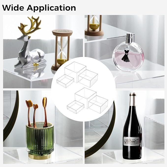 6 Pcs 3 Sizes Buffet Risers, Acrylic Display Riser Boxes,5 Sided with Hollow Bottoms Transparent Acrylic Cube Display Nesting Risers, Food Risers for Buffet Table, Large Medium Small Clear Display Stand