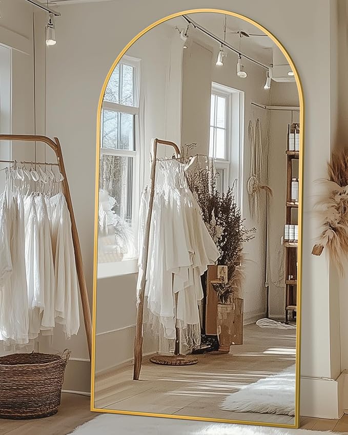 Suidia Arched Full Length Mirror, 81"x41" Floor Mirror Freestanding, Floor Standing Full Body Mirror with Stand for Bedroom, Hanging Leaning Mounted for Living Room Cloakroom, Gold