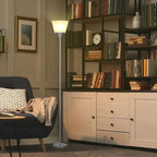 Standing Lamp for Bedroom, LED Modern Floor Lamp for Living Room Office, Sliver Tall Bright Floor Lamp with White Plastic Shade, Bulb Not Included.
