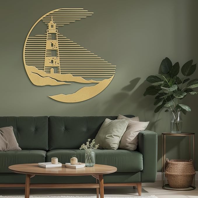 SIGNLEADER Metal Wall Art Decor Lighthouse Minimalist Modern Abstract Wall Sculpture Hangings Home Decoration for Living Room, Bedroom, Bathroom, Kitchen, Outdoor - 36" Gold