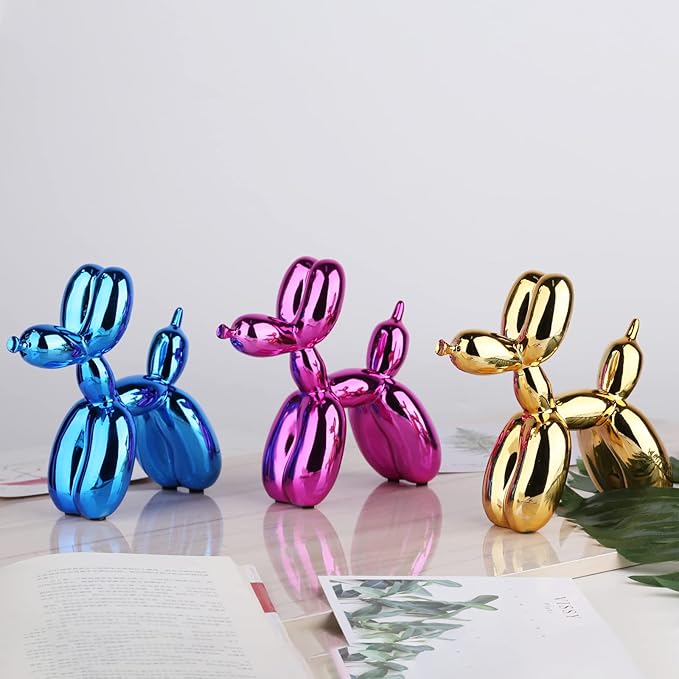 Balloon Dog Sculpture Modern Home Decor Collectible Figurines Funky Statues for Bedroom Trendy Animal Decor for Coffee Table Living Room Decor, 11.8*11.8*4.7inch, Blue