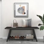 Industrial Entryway Bench Rustic Wood and Metal Storage Bench for Indoor Living Dining Room Bedroom Long Shoe Benches Seat (Charcoal Black)
