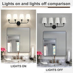 Kvhilw Bathroom Vanity Light, Matte Black Bathroom Light Fixtures, 4-Light Lighting Fixtures Over Miror, Modern Wall Sconce with Flared White Fabric Shade, E26 Socket(ETL Listed)