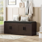2-Tier Storage Bench, Shoe Bench with Thickened Padded Seat Cushion, Entryway Bench with 4 Doors, Adjustable Shelf, 13.8" D x 45.3" W x 18.5" H, for Entryway, Living Room, Bedroom, Brown