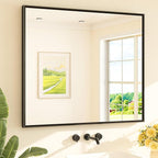 TETOTE Black Bathroom Vanity Mirror Beveled Frame 42" x 36" Black Rectangle Metal Framed Bathroom Wall Mirror for Over Sink, Tempered Glass, Modern Farmhouse Bedroom, Entryway, Living Room