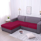 hyha Velvet Couch Cushion Covers, Stretch Chaise Lounge Sectional Couch Seat Covers L Shape for Sectional Sofa, Soft Sofa Cushion Slipcover Washable with Elastic Bottom(Chaise, Wine Red)