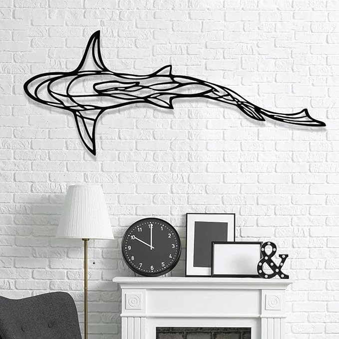 GDSPD 43 x 18'' Large Metal Shark Wall Decor, Minimalist Line Wall Decor,Metal Wall Art Shark Decor,Fish Neutral Home Decor,Wall Decorations for Living Room Bedroom Bathroom Office