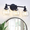 3-Light Bathroom Light Fixture Black Vanity Lights Over Mirror Modern Wall Sconce Farmhouse Vintage Bathroom Vanity Lighting with Glass Shade for Bedroom Hallway Cabinet Bathroom