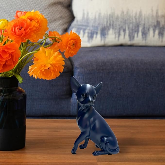Dog Statue Blue Gifts, Wall Art Shelf Décor Accents Chihuahua Sculpture, Abstract Handcrafted Collectible Animal Dog Figurines for Home Office, Bookshelf, Coffee Table Décor-Blue