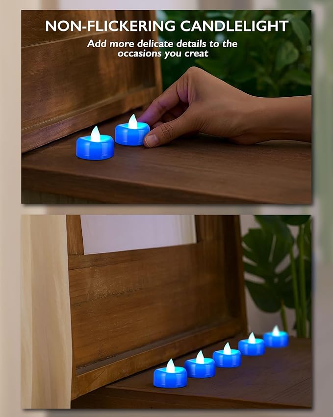 BEICHI Flameless Candles, Tea Lights Battery Operated, No Flickering Votive Candles LED Tea Lights for Halloween Christmas Wedding Home Decor (24 Pack, Blue)