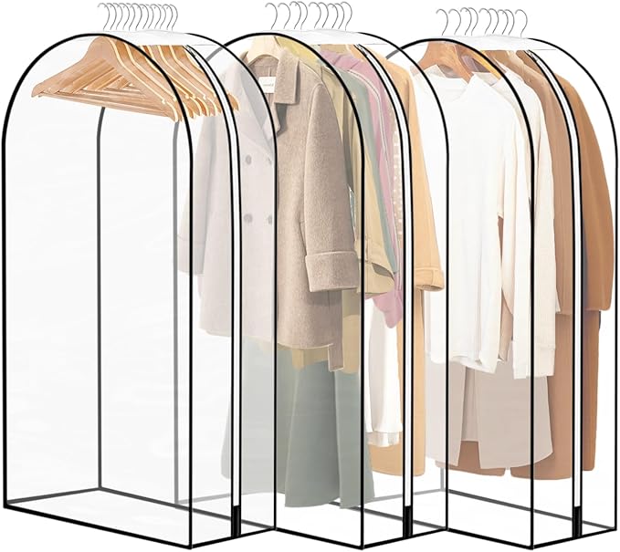 3 Pack 10" Gusseted Garment Bags for Hanging Clothes, 40" All Clear Suit Bags for Closet Storage, Garment Bags for Shirts, Coats, Dresses