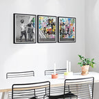 Novatique Banksy Canvas Wall Art for Living Room Colorful Graffiti Poster Canvas Print Behind the Curtain Framed Modern Home Office Decor,12" x 16" x 3Pcs
