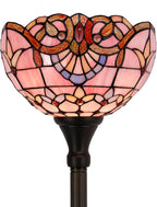 WERFACTORY Tiffany Floor Lamp Pink Baroque Stained Glass Light 12X12X71 Inches Pole Torchiere Standing Corner Torch Uplight Decor Bedroom Living Room Home Office S003P Series