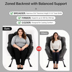 Lazy Chair with Ottoman, Modern Accent Chair with Lumbar Pillow, Black Sofa, Lounge Chairs with Folding Footrest, Oversized Supportive Chairs for Bedroom, Reading