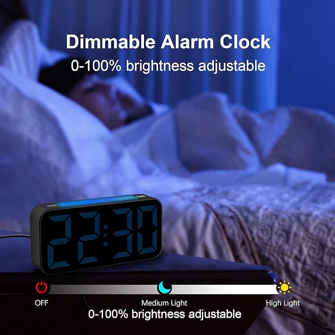 Loud Alarm Clocks for Bedrooms Heavy Sleepers, Plug-in Digital Bedside Clock with Night Light, Large Display, Dual Alarm, Snooze, Dimmable for Kids Teens Boys Girls
