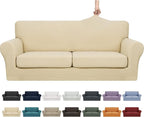 YEMYHOM Latest Checkered 3 Pieces Couch Covers for 2 Cushion Couch High Stretch Sofa Cover with 2 Extra Large Seat Cushion Covers Anti Slip Elastic Slipcovers (Beige), 71"-91"(2 Cushions)