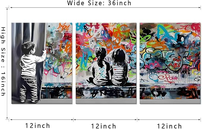 Novatique Street Graffiti Wall Art Banksy Canvas Wall Art Street Art Graffiti Painting Print Colorful Pop Art Wall Decor for Living Room Bedroom,12" x 16" x 3Pcs