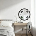 Black Wall Mounted Mirror, Large Irregular Circle Hanging Mirror Wooden Wavy Framed Round Decorative Mirrors for Hallway Entryway Vanity Decor 20 Inch Mirrors