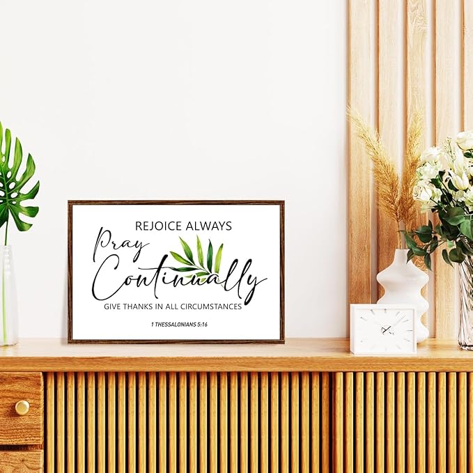 Rejoice Always Pray Continually Give Thanks Sign,Inspirational Rustic Christian Hanging Wood Plaque Sign,Motivational Bible Verse Wall decor for Home Bedroom,1 Thessalonians 5:16