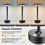 Cordless Table Lamp Rechargeable,6000mAh Battery Operated LED Desk Lamp 3 Color Stepless Touch Dimming,Waterproof Portable Memory Function Light for Bedroom,Outdoor,Patio,Dining,Restaurant Black