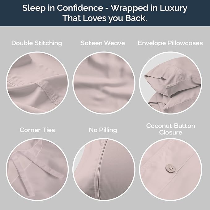 Olive + Crate Tencel Eucalyptus Cooling Duvet Cover Set - Hypoallergenic, Lyocell Tencel Duvet Cover - Soft, Temperature Regulating with Hidden Button Closure & Corner Ties - Queen Size [Barely Pink]