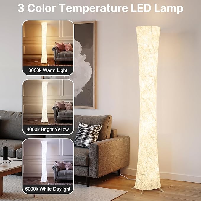 WORLD WIN LED Floor Lamp for Living Room, 61'' Modern Floor Lamp with 3 Color Temperature Light, APP & Remote Control, Timer Setting, Dimmable Standing Corner Lamps for Bedroom, Office