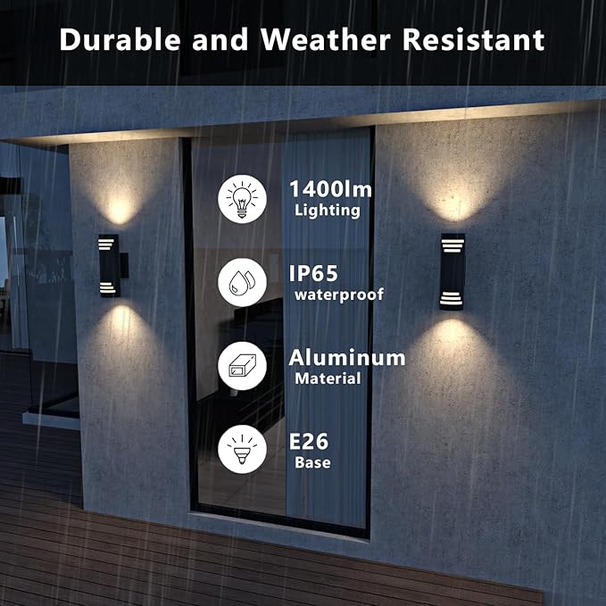 Dusk to Dawn Porch Lights Outdoor 2 Pack, Modern Exterior Lighting Fixtures 13In, Cylinder Outdoor Wall Lights Up Down Sconce Lighting for House Doorway, ETL Listed