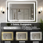 48"x36" LED Bathroom Mirrors for Wall, Front and Backlit Mirror, Anti-Fog Vanity Mirror with Lights, Stepless Dimmable Lighted Mirror, 3 Colors Smart Mirror (Horizontal/Vertical)
