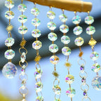 13.1 Inch Crystal Suncatcher with Natural Wood & Leaf Charms - Colorful Hanging Window Ornament for Christmas Tree
