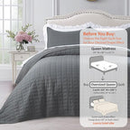 KASENTEX Oversized Queen Quilt Set 102"x106" – Soft Washed 3-Layer Lightweight Bedspread, Minimalist Nordic Design, All-Season Spring & Summer Quilt Set (1 Quilt + 2 Pillow Shams), Dark Grey