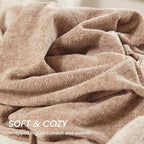 Light Taupe Chenille Throw Blanket for Couch Bed，Soft Cozy Throw Blanket with Handmade Fringe, Decorative Blanket for Sofa Chair Living Room for Gift