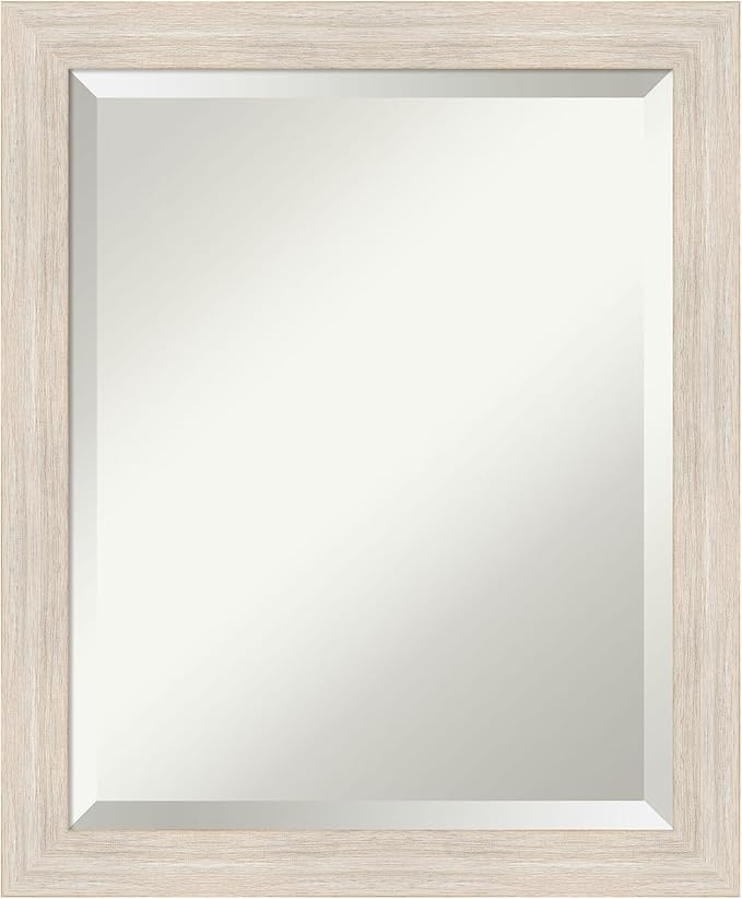 Amanti Art White Wall Mirror 23x19 Hardwood White Wash Narrow Rectangle Bathroom Mirror for Wall Decor Living Room, Small Country Rustic Wood Frame, Hangs Horizonally and Vertically, Bathroom Decor,