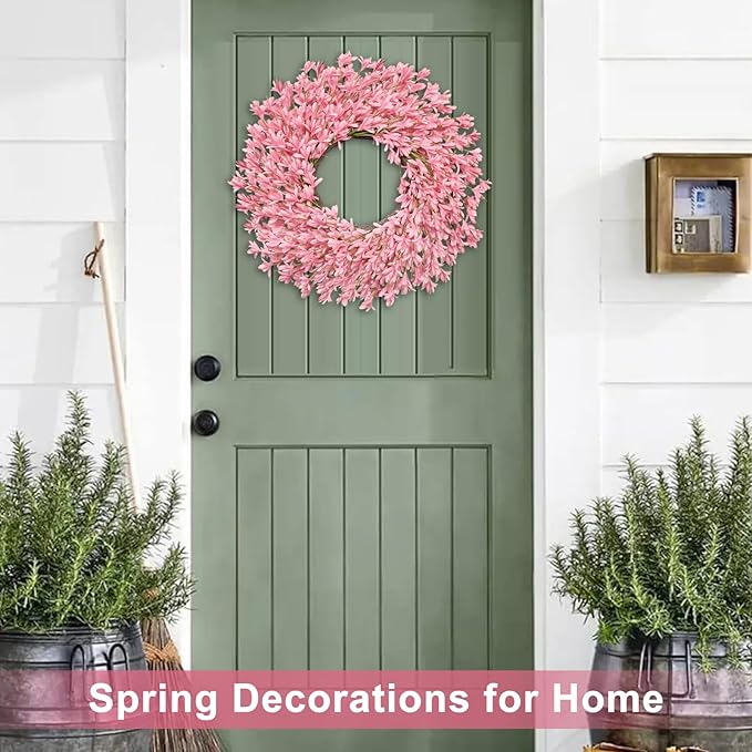 26 Inch Spring Wreaths for Front Door Large Valentines Spring Door Wreath Easter Wild Floral Summer Wreaths Outside All Season for Farmhouse Porch Wall Wedding Living Room Home Decor(Pink)