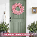 26 Inch Spring Wreaths for Front Door Large Valentines Spring Door Wreath Easter Wild Floral Summer Wreaths Outside All Season for Farmhouse Porch Wall Wedding Living Room Home Decor(Pink)