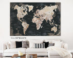 Large Wall Decor Living Room Wall Art Framed Office Pictures World Maps for Wall Canvas Paintings Contemporary Black and White Artwork