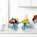 Round Glass Vases, Set of 2 Small Vases for Flowers, Blue Glass Vase for Tulips, Modern Vase for Living Room, Office, Coffee Table, Shelf, Wedding, 5 Inches