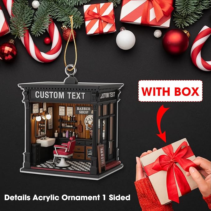 Personalized Barber Shop Christmas Ornament 2025, Custom Name Hair Salon Decor, 2D Flat Acrylic Xmas Tree Decoration, for Barber & Stylist