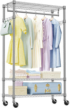 IZEUK Heavy Duty Rolling Garment Rack with 3 Adjustable Wire Shelves, Hanging Rod & Side Hooks - Mobile Clothes Rack with Wheels, 29.5" W x 15.7" D x 75" H,Chrome