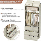 Freestanding 2FT Closet System with 3 Wood Drawers, 24" Closet Organizer System with Hanging Rod & Shelves, Walk-in Closet Systems for Small Closet, White Oak (24"L*15"W*80"H)