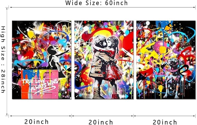 Novatique Banksy Canvas Wall Art Street Graffiti Wall Art Abstract Painting for Teenager Graffiti Art Pictures Decor for Living Room Bedroom,20" x 28" x 3Pcs