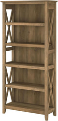Bush Home Tall 5 Shelf Bookcase for Living Room or Home Office, Large Bookshelf, Modern Farmhouse Style, Key West Collection, Reclaimed Pine