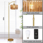 Glass Floor Lamp for Living Room,Bedroom,Gold Dimmable Standing Lamp with Remote,Mid Century Modern Brass Tall Lamp Boho Vintage Retro Floor Lamps Arc Amber Flower Floor Light Lamp Bohemian