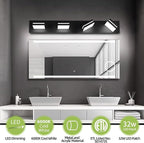 OKELI 4-Light Bathroom Vanity Light Black Modern LED Vanity Light Over Mirror Dimmable Mirror Front Lamp with 350° Adjustable Lamp Head ETL Listed 32W 6000K Cold White
