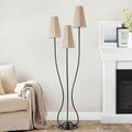 Artistic Vintage Floor Lamp, 3-Light Standing Lamps with Sculptural Curved Iron Base & Octagonal Linen Shades, Statement Lighting for Living Room, Bedroom, Studio