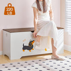 HOOBRO Toy Box, Toy Chest with 2 Safety Hinges, 43.3" Storage Bench, Wooden Storage Chest, for Entryway, Bedroom, Living Room, White and Walnut WH495CW01