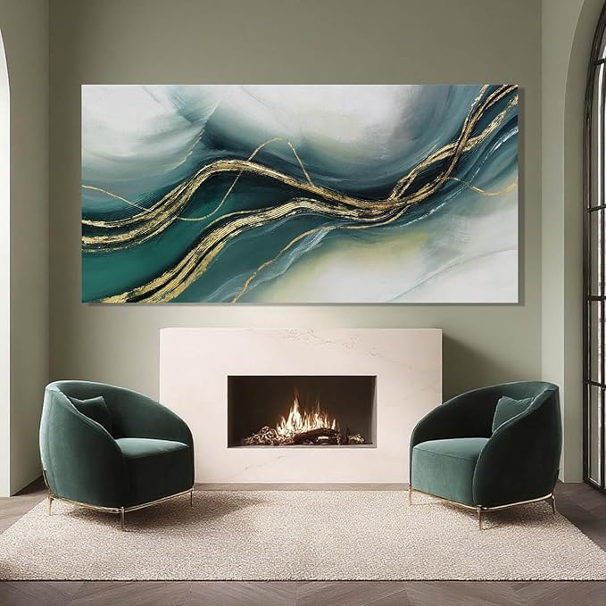 ZENPEE Gold and Green Modern Wall Art, Simple Abstract Canvas Prints, Wall Hangings & Posters for Living Room, Office & Hallway, 29" x 58"