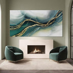 ZENPEE Gold and Green Modern Wall Art, Simple Abstract Canvas Prints, Wall Hangings & Posters for Living Room, Office & Hallway, 29" x 58"